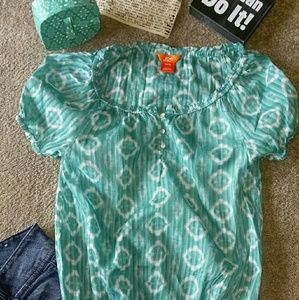 Joe Fresh green and white peasant top